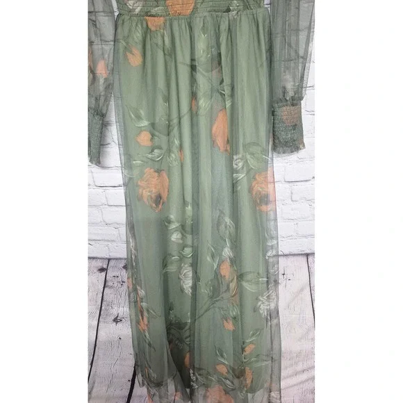 Baltic Born Layla Tulle Maxi Sage Green Floral Mesh Maxi Dress Medium - Picture 8 of 12